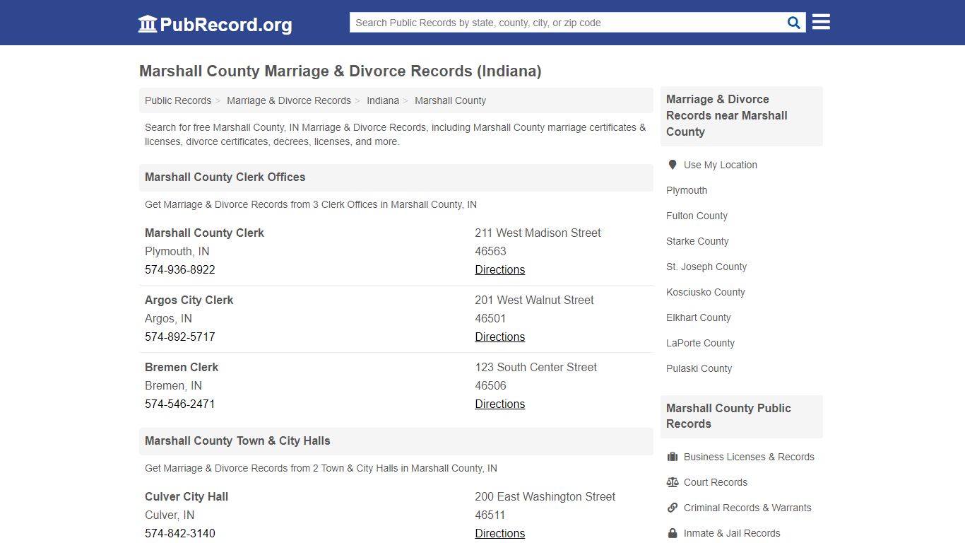 Marshall County Marriage & Divorce Records (Indiana)